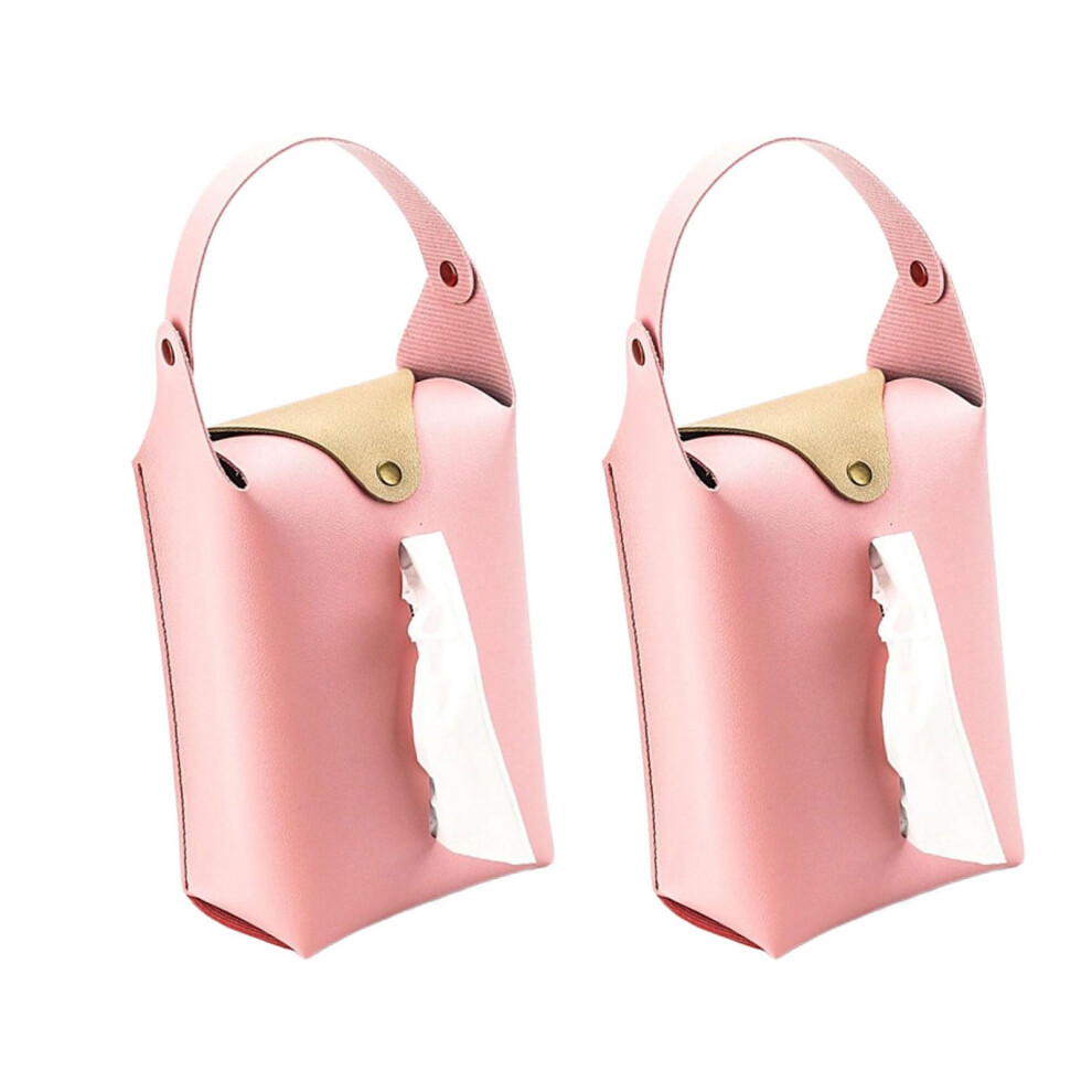 2 Pieces Pu Leather Car Hanging Tissue Box Holder, Stylish Napkin Dispenser For Home And Auto 9365049373562