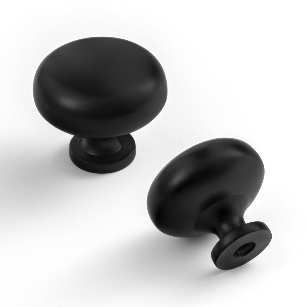 Set Of 6 Elegant Matte Black Cabinet Knobs - Classic Round Kitchen Hardware, Contemporary Drawer Pulls Sleek Dresser Handles 9412369428073