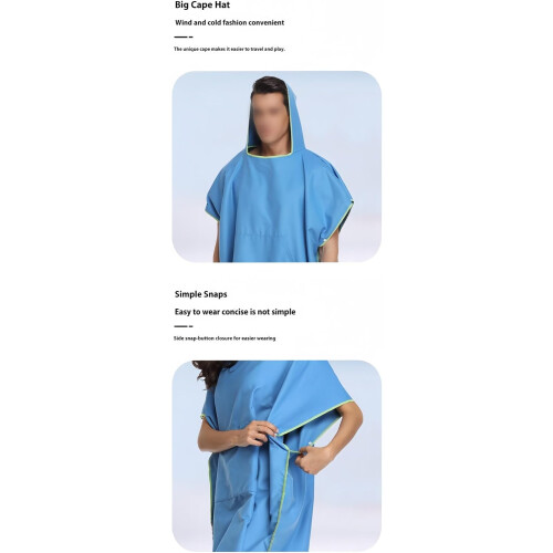 Microfibre Changing Poncho for Swimming and Surfing, Quick Drying, blue 2