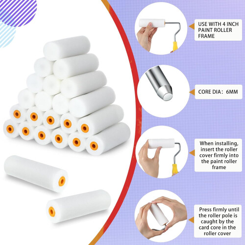 40 Pcs Foam Paint Roller Covers 4 Inch Small High Density Paint Rollers for Wall Ceiling 2