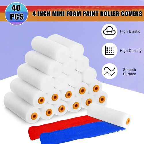 40 Pcs Foam Paint Roller Covers 4 Inch Small High Density Paint Rollers for Wall Ceiling 1