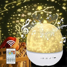 Sternenprojektor mit Musik, Nachtlicht für Kinder mit Fernbedienung und Timer, 360-Drehung, 4 LEDs