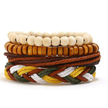 Vintage-Armband, handgewebt, DIY-Set, vierteilig, aus Rindsleder, mit einfachem Tragegurt aus Hanfseil