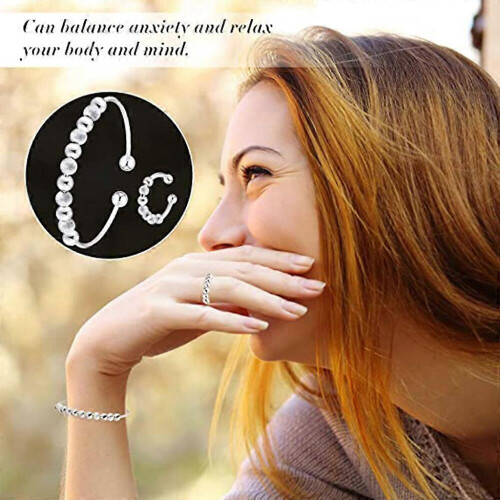Angstring für Damen, Silberring, Perlen, verstellbares Angstring-Armband-Set 2