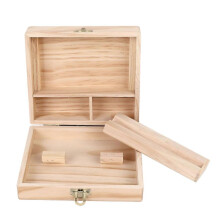 Aufbewahrungsbox mit Rolling Tray, 4 Fächer, sichere Aufbewahrung, nachhaltige Holzbox für Kräuter und Schmuck
