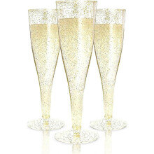 Champagnerglas, 24 Stück Einweg-Champagnergläser 6,5 oz (200 ml), 1 Stück mit Goldpulver