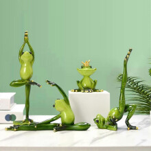 Froschfigur, mehrfarbig, Yoga-Pose voller Vitalität, Gartenornament aus Kunstharz mit Krone