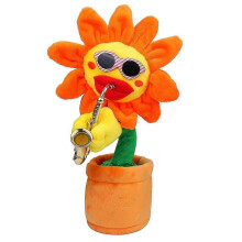 Singende und tanzende Blume mit Saxophon, lustiges Plüschtier
