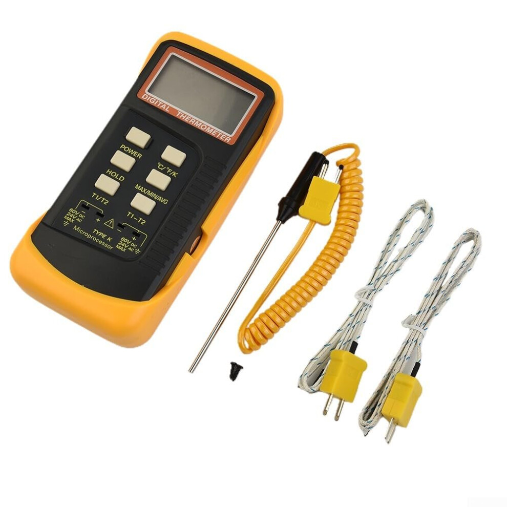 Dualchannel digital thermometer DT6802 II with 2Ktype thermocouple sensor probe, 582498F Kelvin scale, dual measurement sensor Ref: 2940