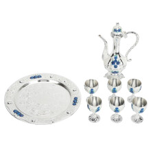 Elegant Alloy Wine Glass Pot Set  Rustproof, Decorative,  for Home Parties and Weddings, Includes Tray, Silver White Blue