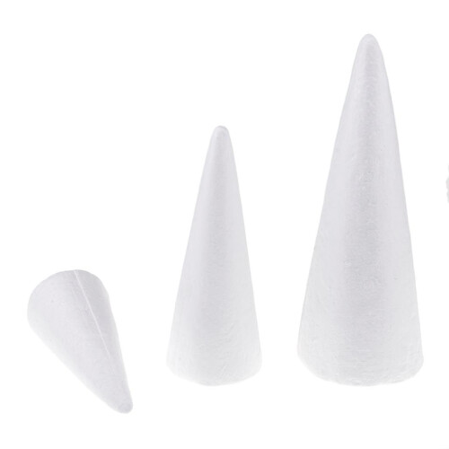3x Cone Polystyrene Foam Styrofoam 3 Sizes for DIY Crafts Xmas Tree De