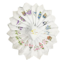 12Set Cotton Floral Handkerchiefs Embroidered Pocket Hankie Kerchiefs