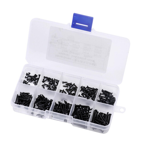 250 Pieces M2 Self Tapping Screw DIY Drilling Screws Assortment Kit Bl