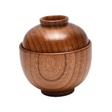 Wooden Bowl with Lid Baby Children Kids Bowl Kitchen Round Rice Servin