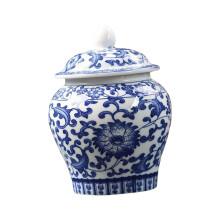 Chinese Blue and White Ceramic Glazed Temple Jar Vase with Lid Delicat