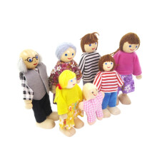 7 Pieces Wood Dolls 1:12 Dollhouse Miniature with Vintage Style Clothe