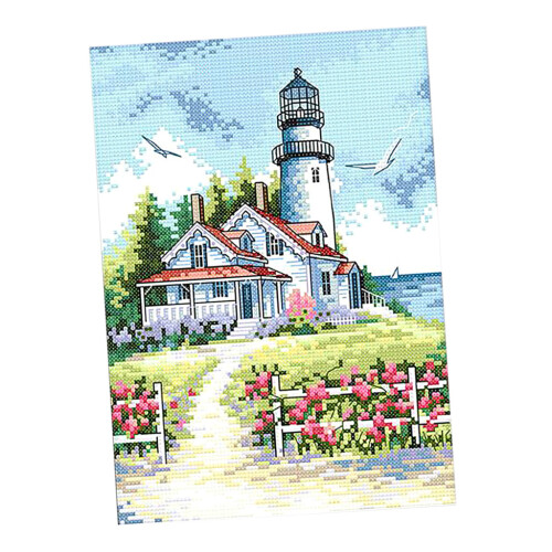 Seaside Lighthouse Stamped Cross Stitch Kit DIY Needlework PrePrinted 1