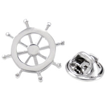 Silver Brass Nautical Ship Steering Wheel Collar Lapel Badge Marine Ch