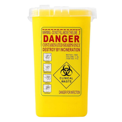 Sharps Container Biohazard Needle Disposal  Tattoo Waste Bin 1 Litre