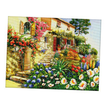 Stamped Cross Stitch Kits Pre-Printed Garden Villa Pattern Embroidery