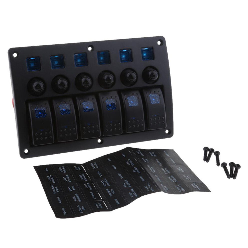 Waterproof 6 Gang Car Boat Marine Rv Blue Led Rocker Switch Panel 756617961417