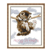 Cat Hang in There Counted Cross Stitch Kit DIY Needlework 14CT 18x21cm
