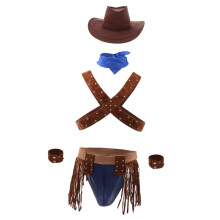 Sexy Men's Cowboy Uniform Harness Leather Cosplay Outfit Underwear Cos