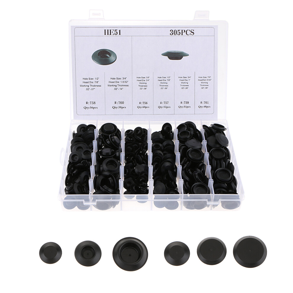 305 Pieces 6 Kinds Snap-In Blanking Plug Body Hole Bungs Stopper Kits 756617892414