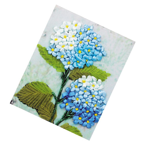 Ribbon Embroidery Kit For Beginner Blue Flower Pattern DIY Home Wall D 1