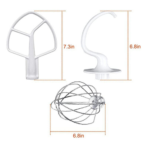 3Pack Standard Mixer Replacement Flat Beater Wire Whip Dough Hook for 1