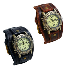 2Pcs Wristwatch Male Watch Band Genuine Leather Punk Vintage Bracelet