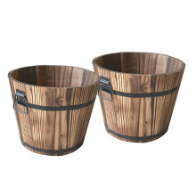 2 x Wooden Bucket Pot Flower Planter Barrel Patio Garden Outdoor Home