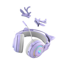 Cute Antlers Cat Ear Wireless Headphone Gamer Earphone Gaming Headset with RGB Light for Kid