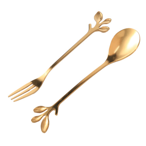 Tableware Gold Leaf Coffee Spoon Fork,12 Pack(6 Spoons 6 Forks) 4.7 Inches Tea Spoon Set 2