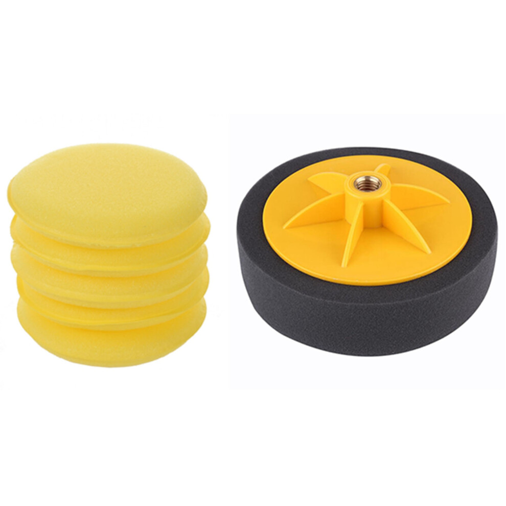 5 Pcs Car Wax Polish Applicator Pad Soft Foam Sponge Pads & 1 Pcs 6 Inch/15Cm Car Polishing Waxing Pad Sponge Yellow 4712947542609