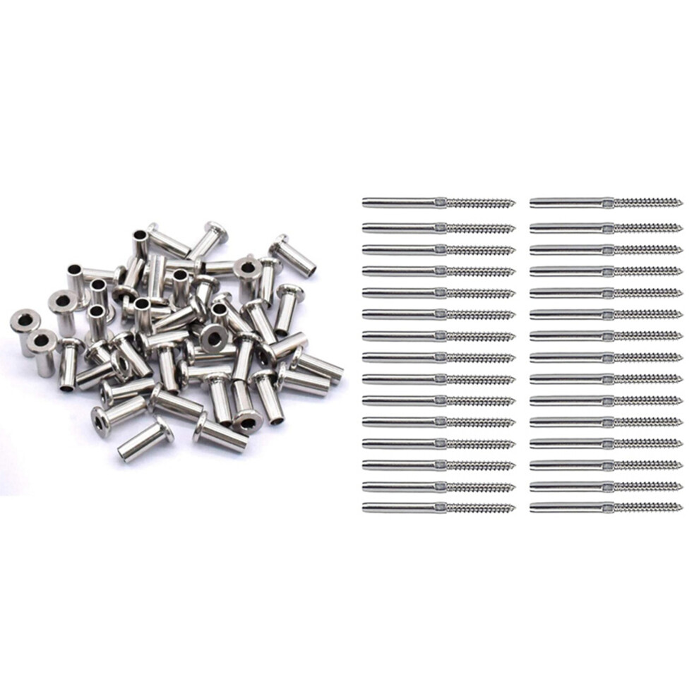 80Pcs T316 Stainless Steel Protector Sleeves & 30Pcs Swage Lag Screws Left & Right For 1/8 Inch Cable Railing System 6133869941338