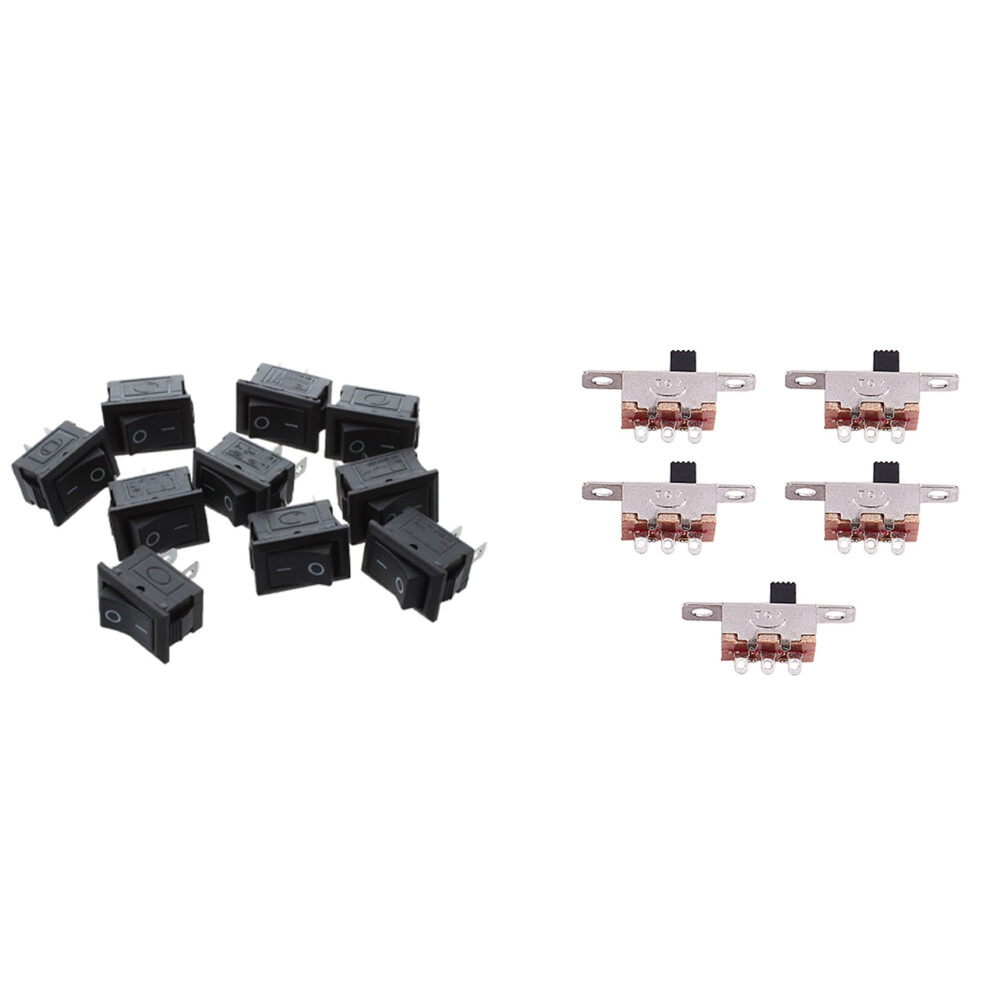 10Pcs Spst 2 Pin Rocker Switch Ac 125V 10A 250V 6A With 5Pcs On-Off 2 Position Spdt 1P2t Panel Slide Switch 6133165971398