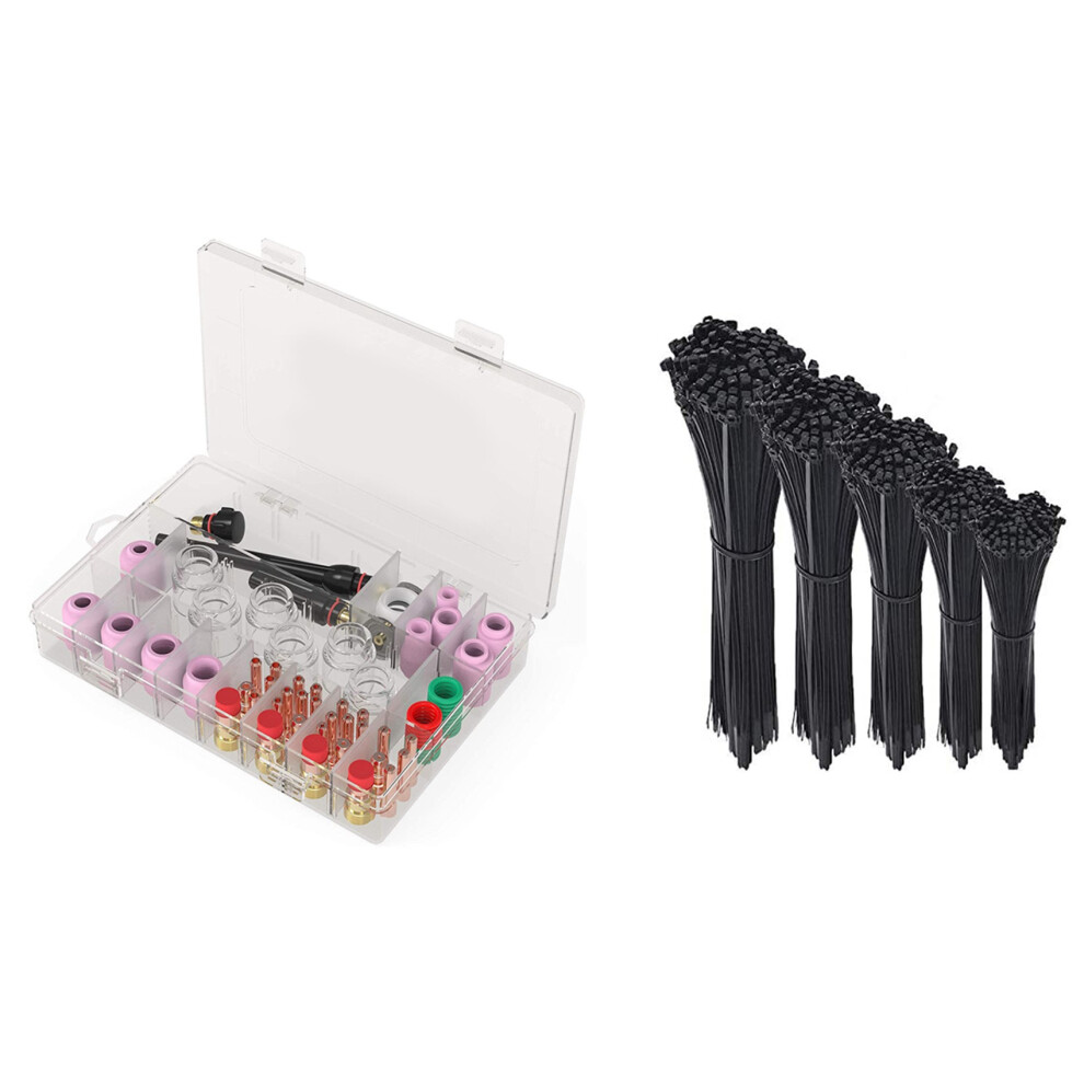 500Pcs Cable Ties Black Heavy Duty Zip Ties With 71Pcs Tig Torch Stubborn Gas Lens 12 Pyrex Glass Set 4713768559777