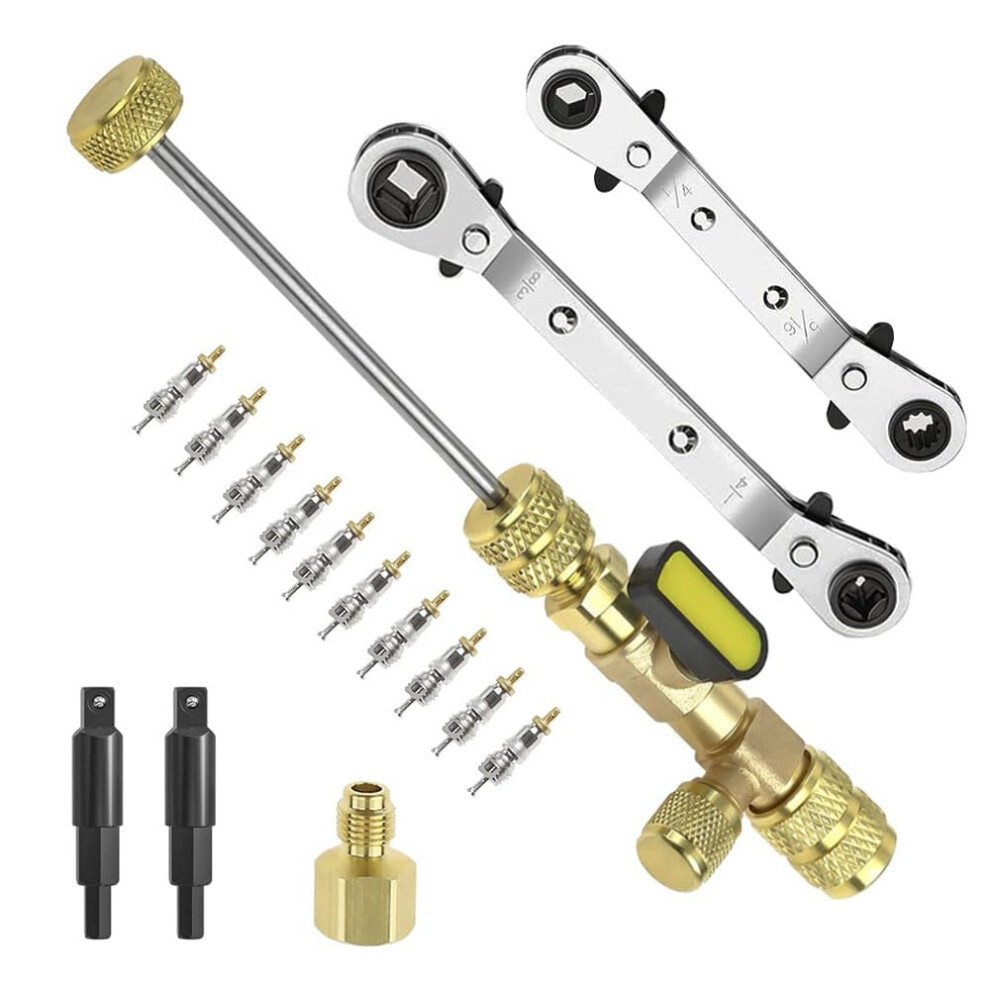 Valve Core Remover Installer Tool Hvac Service Wrench Set With Hex Bit Adapters, 10Pcs Valve Core 9365049378536