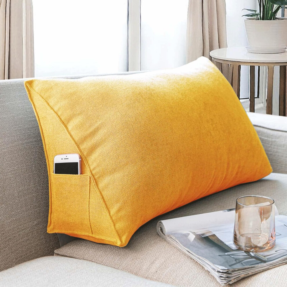 Yellow Reading Backrest Pillow With Ergonomic Lumbar Support, Triangular Wedge For Bed And Sofa, Lemon 90X35x20cm