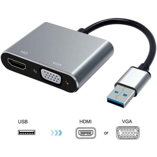USB to VGA+HDMI+3.5 Audio Interface Conversion Cable Converter Computer Notebook to TV HD Cable 2