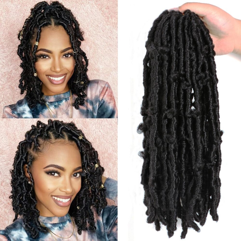 Unisex Butterfly Locs Crochet Hair 12 Inch Prelooped Distressed Messy Style Crochet Braids 1B Synthetic Fiber Pack Of 6