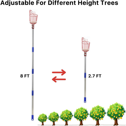 Fruit Picker, 8 FT Fruit Picker Pole with Large Basket, Length Adjustable Gardening Tools 2