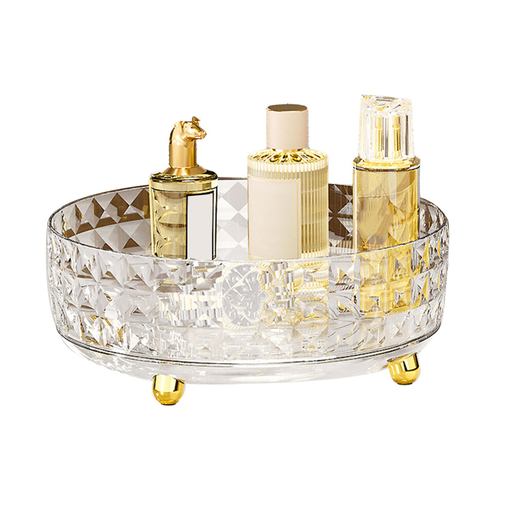 Rotatable Diamond Pattern Transparent Makeup & Spice Storage Tray, Round, Small