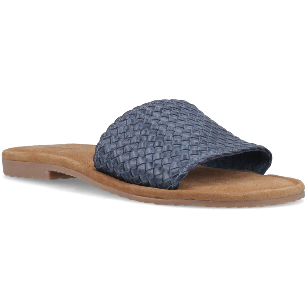 New Hush Puppies Women's (, ) Hetty Slide Leather Navy Wide Sandals Blue 44426-83213