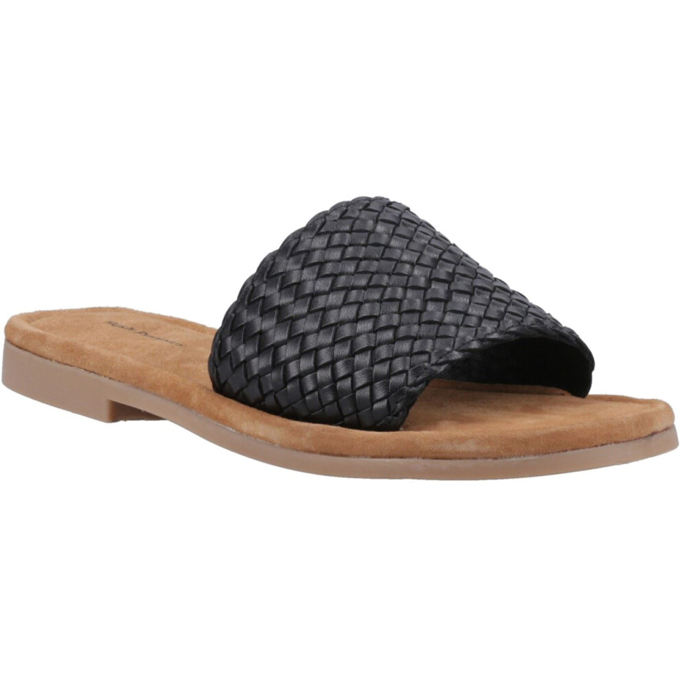 New Hush Puppies Women's (, ) Hetty Slide Leather Wide Sandals Black 44426-83212