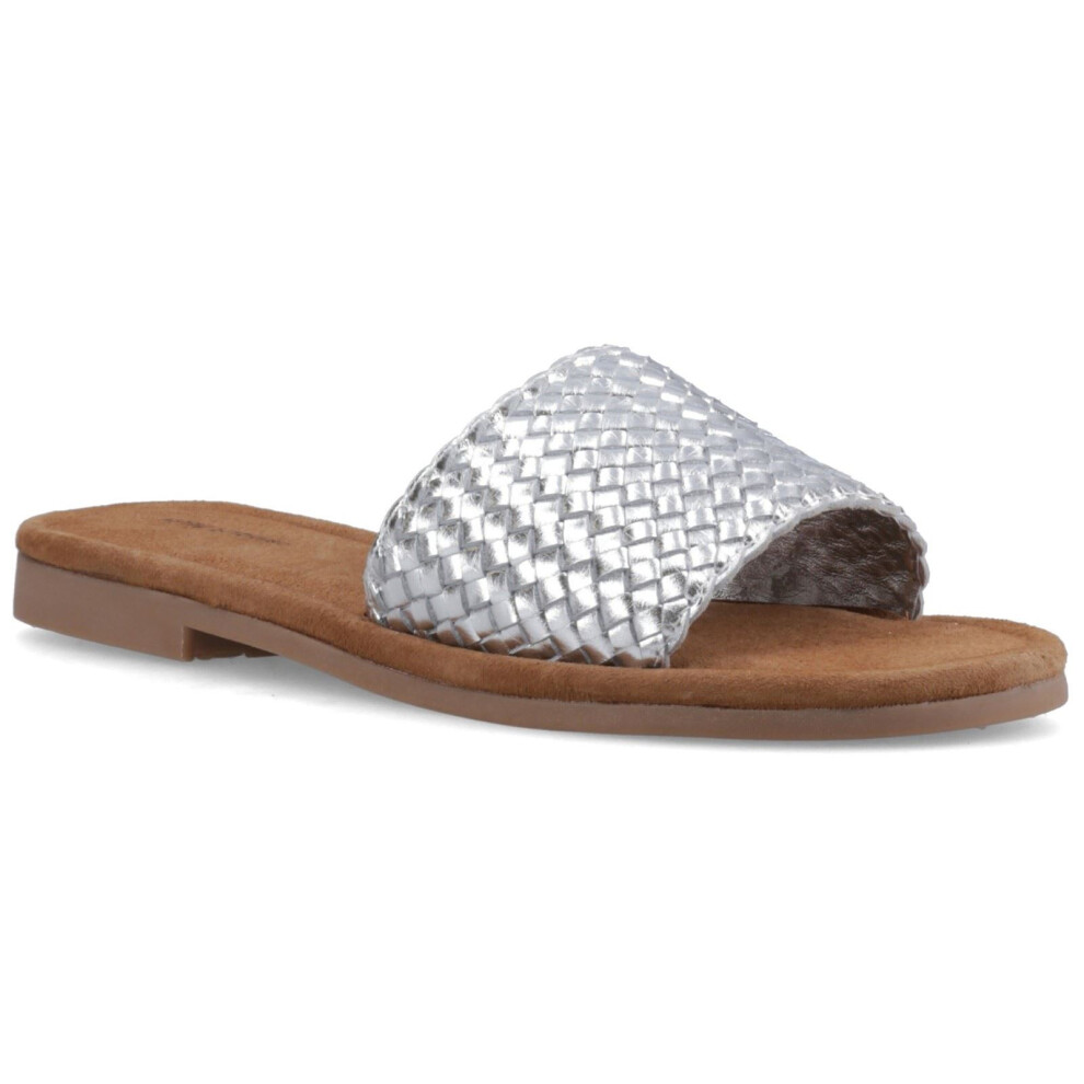 New Hush Puppies Women's (, ) Hetty Slide Leather Wide Sandals Silver 44426-83214