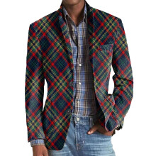 Men's Suit Blazer Printed Vintage Jacket Retro Slim Fit Suit Jacket with 2 Buttons Pockets Business Leisure Outwear Coat Men Suit Jacket S Coffee