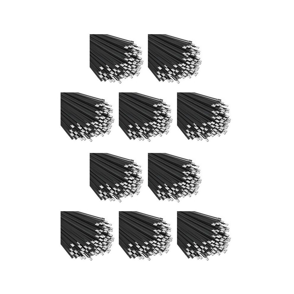 Metal Zip Ties Black 1000Pcs 11.8 Inch 304 Stainless Steel Epoxy Coated Cable Tie For Machinery, Vehicles, Farms, Cables 6131032347659