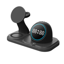 6 in 1 30W Magnetic Wireless Charger Stand RGB Alarm Clock Speaker Charger Station for Iwatch Airpods A